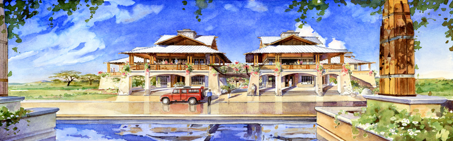 Watercolor illustration of Mwalimu Cultural Center