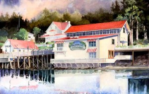 Orcas Store watercolor illustration